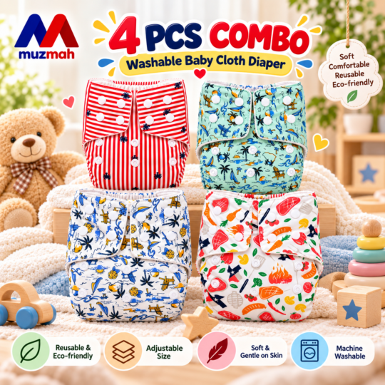 Washable Baby Cloth Diaper – 4 Pcs Combo